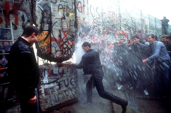 Dismantling of the Berlin Wall in 1989. As you can see the wall cries from the pain and betrayal of the people it shielded from Commie Bastards.