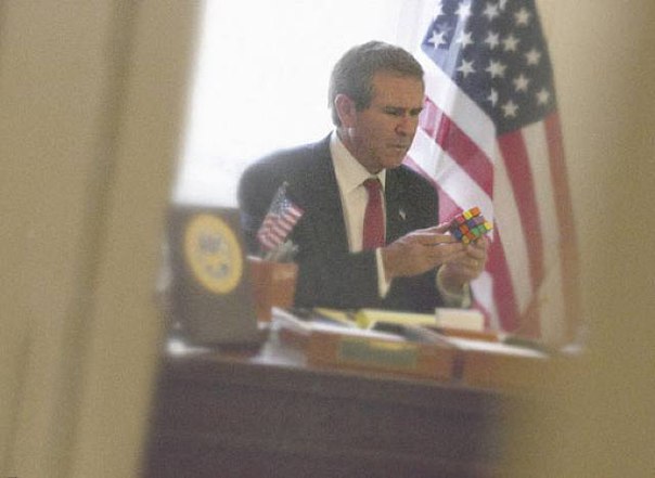 George W. Bush acing a Rubik's Cube, he won with a royal flush.