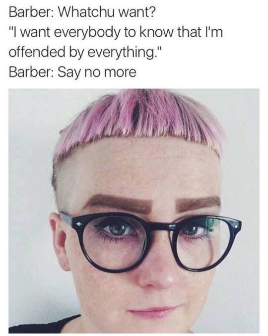 offended by everything haircut - Barber Whatchu want? "I want everybody to know that I'm offended by everything." Barber Say no more