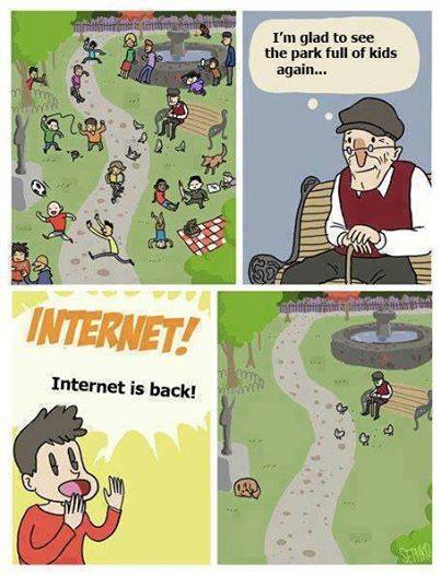 good to see the kids again - I'm glad to see the park full of kids again... Internet! Internet is back!