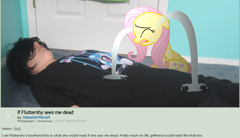 dude stop meme - If Fluttershy sees me dead by !MetalGriffen69 Photography Humorous 2012 !MetalGriffen69 Vector link I am Fluttershy's boyfriend this is what she would react if she saw me dead. Pretty much my Irl girlfriend would react that too.