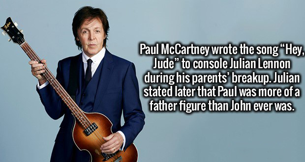 paul mccartney 2015 - Paul McCartney wrote the song "Hey, Jude" to console Julian Lennon during his parents' breakup. Julian stated later that Paul was more of a father figure than John ever was.
