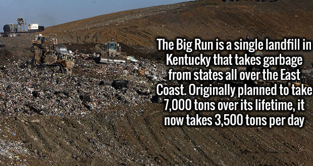 soil - The Big Run is a single landfill in Kentucky that takes garbage from states all over the East Coast. Originally planned to take 7,000 tons over its lifetime, it now takes 3,500 tons per day