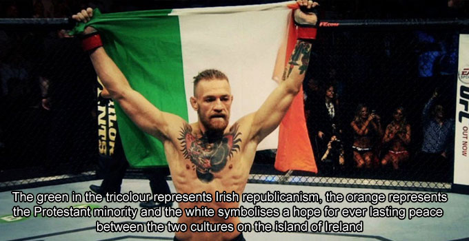 conor mcgregor sponsors - Sln Allon UrL Out Now The green in the tricolour represents Irish republicanism, the orange represents the Protestant minority and the white symbolises a hope for ever lasting peace between the two cultures on the island of Irela