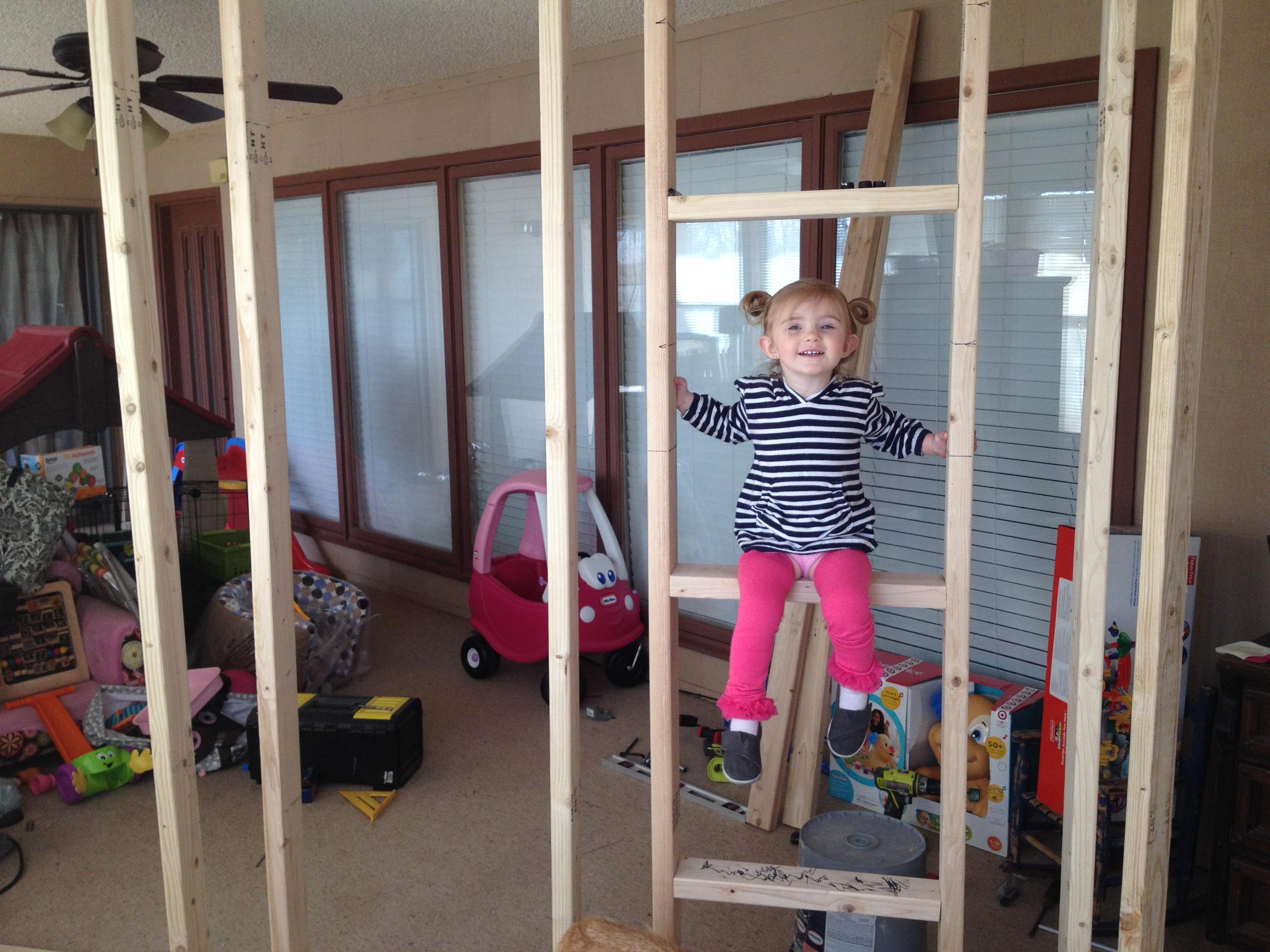 A Father Builds His Kids An Indoor Playhouse With Rope Bridge And A Slide