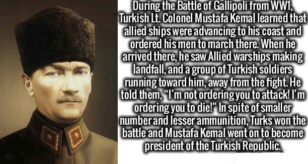 photo caption - During the Battle of Gallipoli from Wwi, Turkish Lt. Colonel Mustafa Kemal learned that allied ships were advancing to his coast and ordered his men to march there. When he arrived there, he saw Allied warships making landfall, and a group