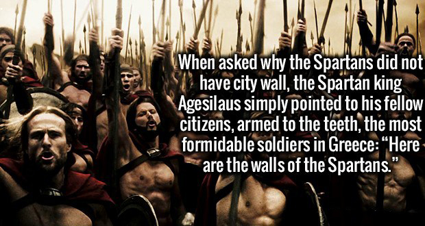 spartans what is your profession - When asked why the Spartans did not have city wall, the Spartan king Agesilaus simply pointed to his fellow citizens, armed to the teeth, the most formidable soldiers in Greece "Here are the walls of the Spartans."