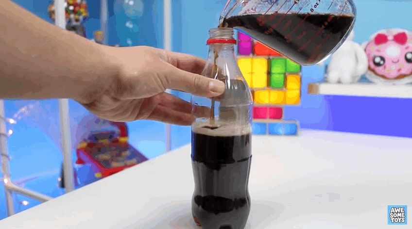 You start by drinking your favorite soda so the bottle is empty. The you fill it with jello in according color.