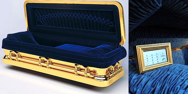 They say you can't take your money with you when you die, but Italians try to change that with a golden coffin. It costs $400k and is a real find for grave robbers.