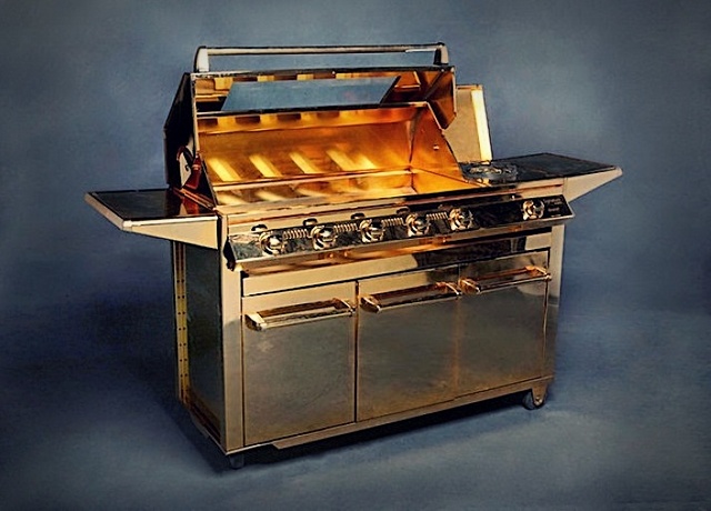 And we're back to food; They say you can never be cheap buying a grill, but a barbecue made of  24 karat gold is over the top if you ask me. But, if you really want to make your neighbor jealous with his tiny non-golden grill  you will have to pay a fee of 164k.