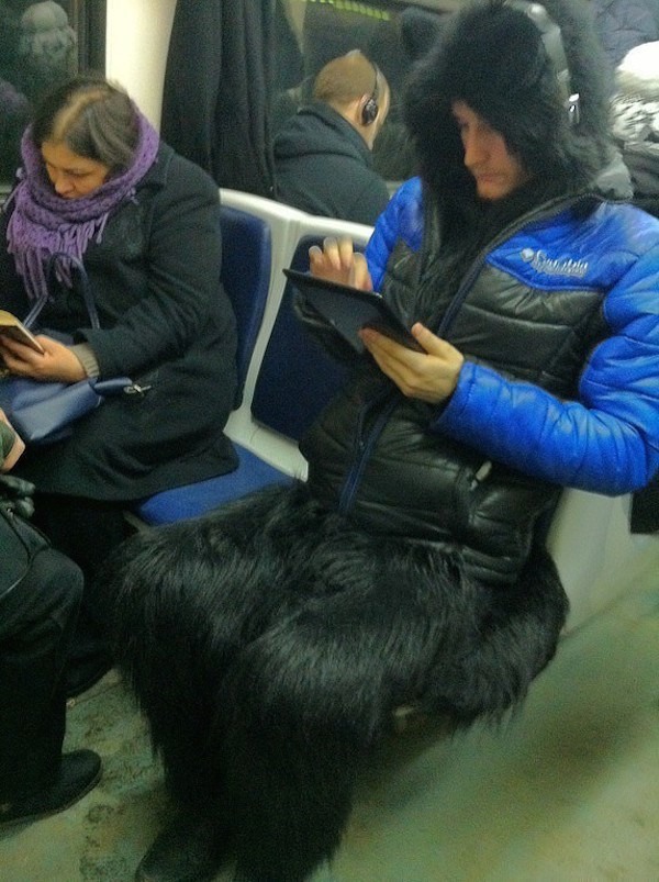 russian subway - man wearing a furry costume