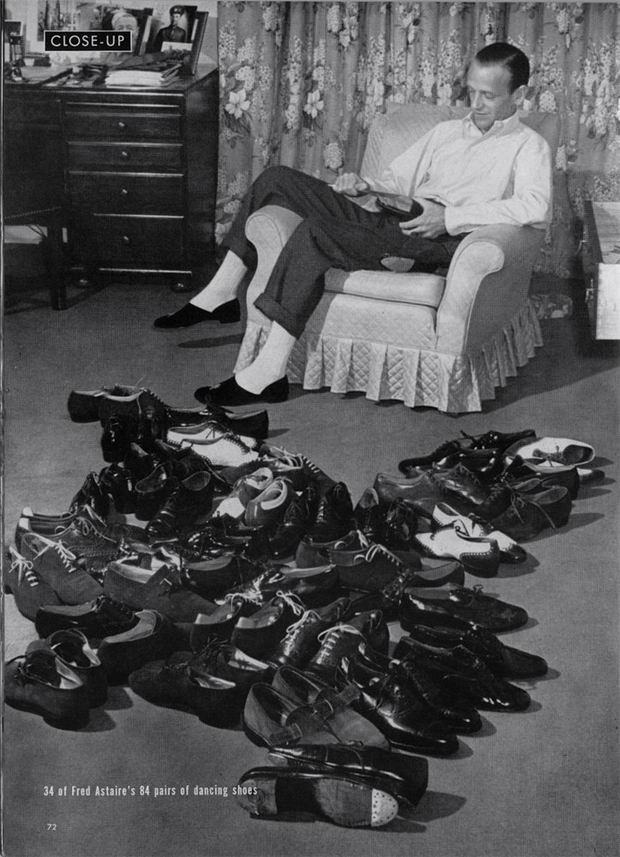 Fred Astaire cleaning his dancing shoes, it took him only ten hours to do so, 1941.