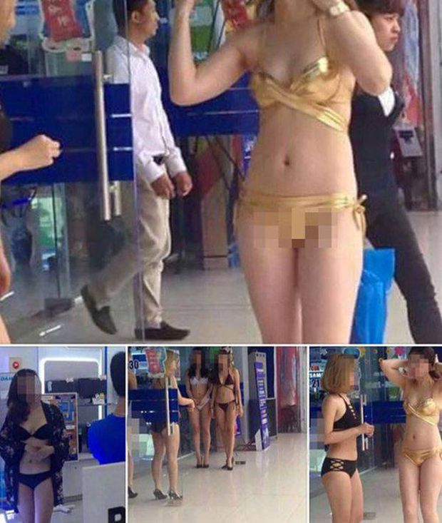 So simply Vietnamese store uses scantily-clad girls to increase their sales. With great success. The simplest methods are always the best it seems.