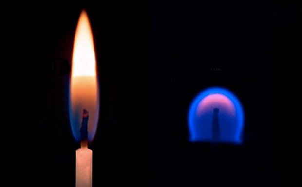 You can't see a "dancing" flame. On Earth a burning match looks like on the left pic, but in a Space Station it looks like one on the right. Without gravity the hot air won't elevate, also the flame would burn out very quickly. See you next time Space Cowboy.