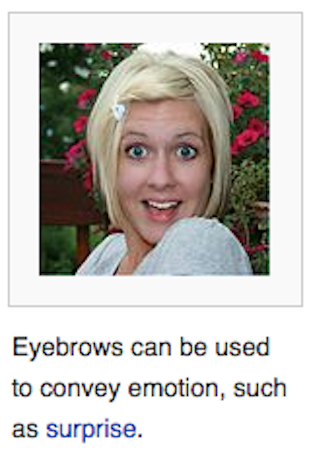 Eyebrows can be used to convey emotion, such as surprise.