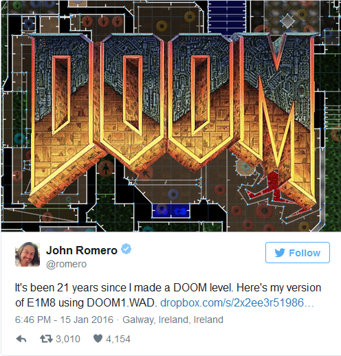 In January 2016, John Romero tweeted out a link to a brand new level he designed as part of the original DOOM that can be downloaded and played for free.