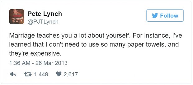 elon musk tweet trump - Pete Lynch Marriage teaches you a lot about yourself. For instance, I've learned that I don't need to use so many paper towels, and they're expensive. 27 1,449 2,617