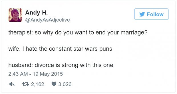 feminism and toxic masculinity - Andy H. y therapist so why do you want to end your marriage? wife I hate the constant star wars puns husband divorce is strong with this one 47 2,162 3,026