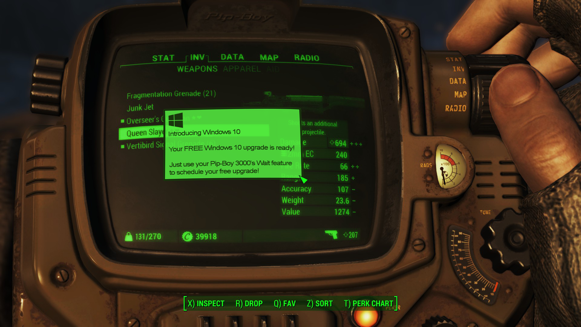 windows 10 pip boy - STAT_INV_DATA Map Weapons Apparel Radio Data Map Radio Fragmentation Grenade 20 Junk je! Overseer Queen Slay Introducing Windows 10 Verbind Sie Your Free Windows 10 upgrade is ready des Ec Just use your PipBoy 3000's Wort feature to s