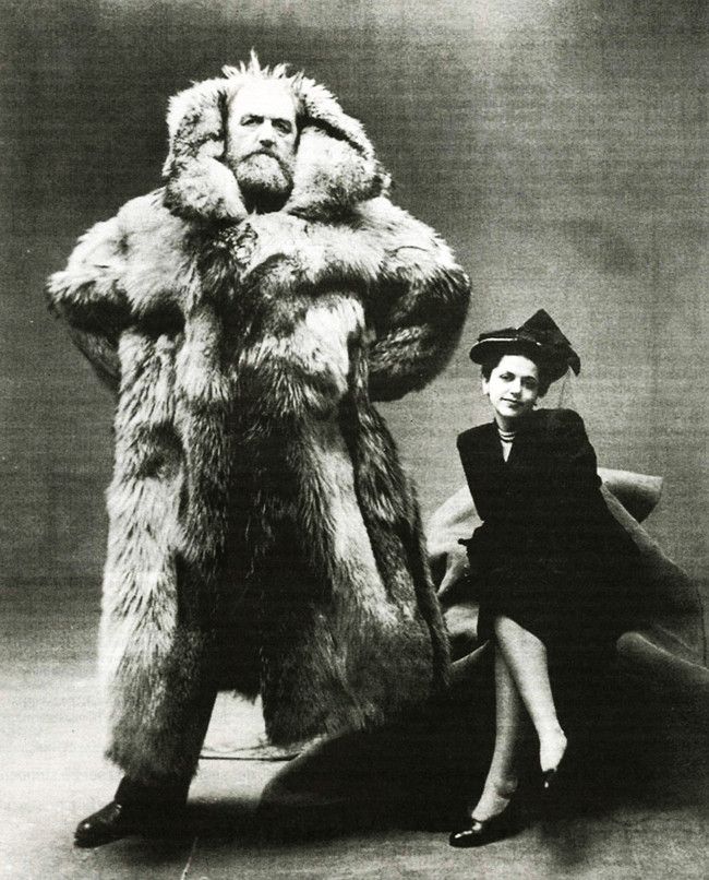 Danish explorer Peter Freuchen (the one sticking out of a bear) and his wife Dagmar Freuchen Gale, 1947.