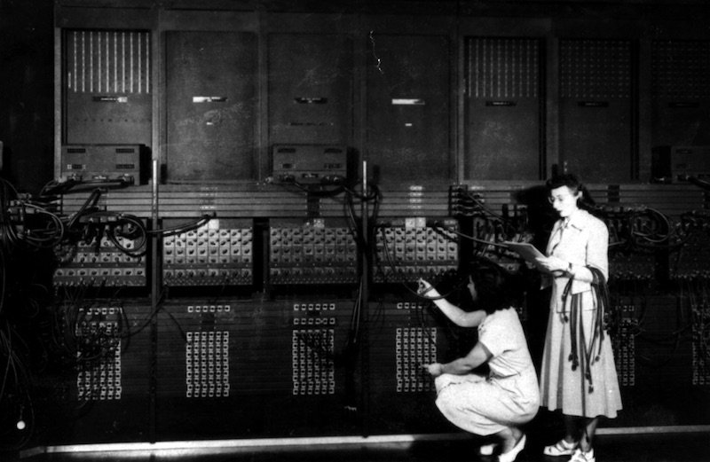 Marlyn Wescoff and Ruth Lichterman reprogramming ENIAC, the first general-purpose electronic computer, 1946.