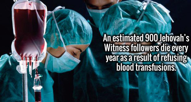 ignorance facts - An estimated 900 Jehovah's Witness ers die every year as a result of refusing blood transfusions.