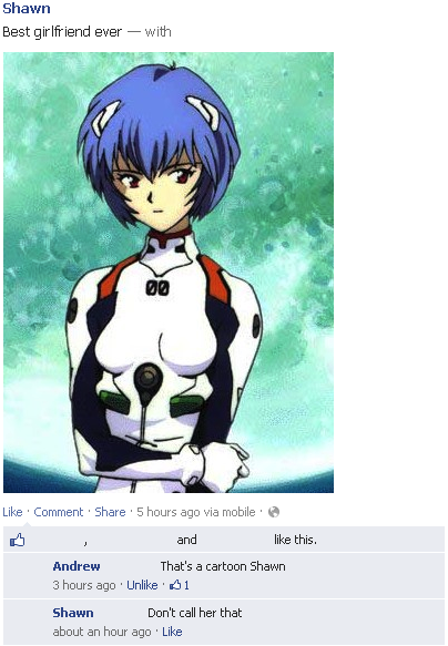rei evangelion - Shawn Best girlfriend ever with Comment . 5 hours ago via mobile and this. Andrew That's a cartoon Shawn 3 hours ago Un 61 Shawn Don't call her that about an hour ago