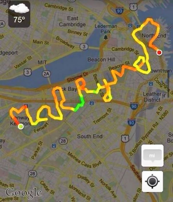 Two runners. After the run he told her to check out the map, she saw this.