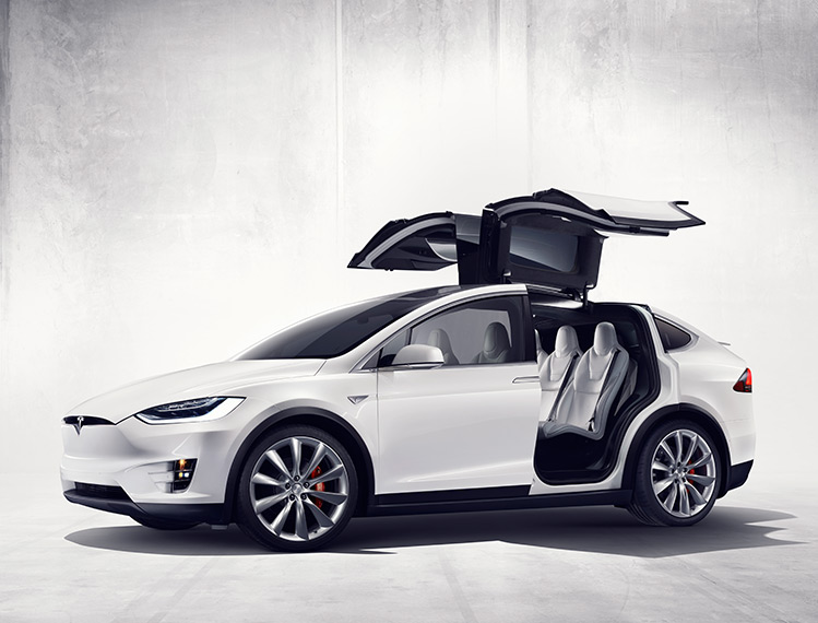 Tesla X is weird. It is a SUV with two engines, goes from 0 to 60 mph in 3.2 seconds and has 259 hp (193 kW) front and 503 hp (375 kW) rear.