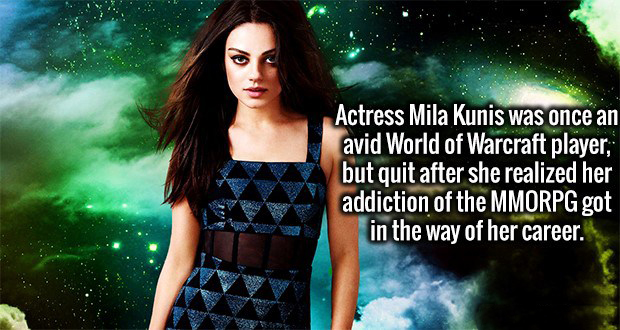 Mobile device - Actress Mila Kunis was once an avid World of Warcraft player, but quit after she realized her addiction of the Mmorpg got in the way of her career.