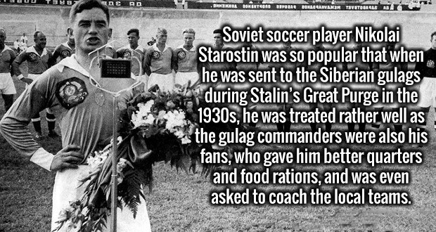 monochrome photography - 1 ap p Soviet soccer player Nikolai Starostin was so popular that when he was sent to the Siberian gulags during Stalin's Great Purge in the 1930s, he was treated rather well as the gulag commanders were also his fans, who gave hi