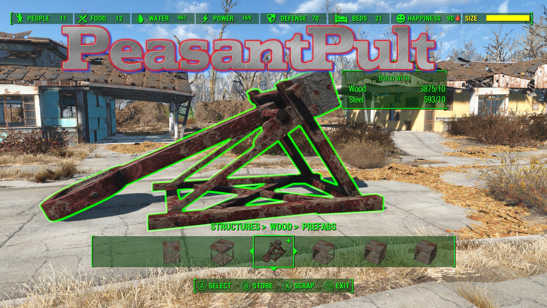 grass - People X Food 12 Water Of Power Defeise 10 Des 20 Happiness 90 Size Peasant pot Wood Steel Big 3 1 875710 59310 Structures > Wood > Prefabs Select Store Scrap Exit