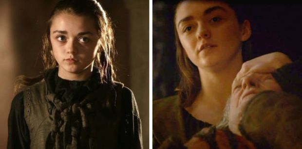 Arya Stark. Little kid in “Winter Is Coming” (season 1, episode 1) and professional badass in “The Winds of Winter” (season 6, episode 10).