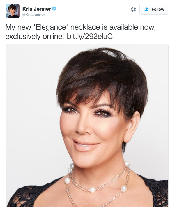 tweet - staples kris jenner - Kris Jenner Jenner My new 'Elegance' necklace is available now, exclusively online! bit.ly292eluc