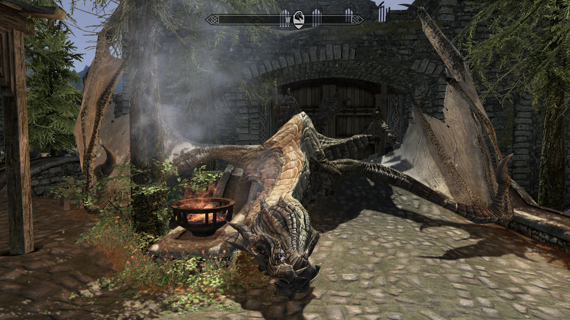 "At some point in my main Skyrim playthrough, a dragon was killed and I guess since I wasn't around, I didn't get the soul and it didn't turn into a skeleton, so now there's just a hella clipping dragon carcass that spawns in random locations around Whiterun."