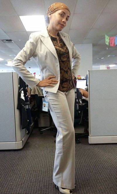 This is June J. Rivas. She dresses to work usually like this. Or dressed because her boss said she looks not fit for her workplace. What? She looks totally normal to me.