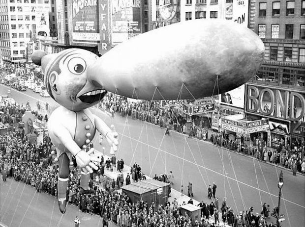 A parade in Broadway after Hitler was stung in the nose by a bee and had a severe allergic reaction, 1937.