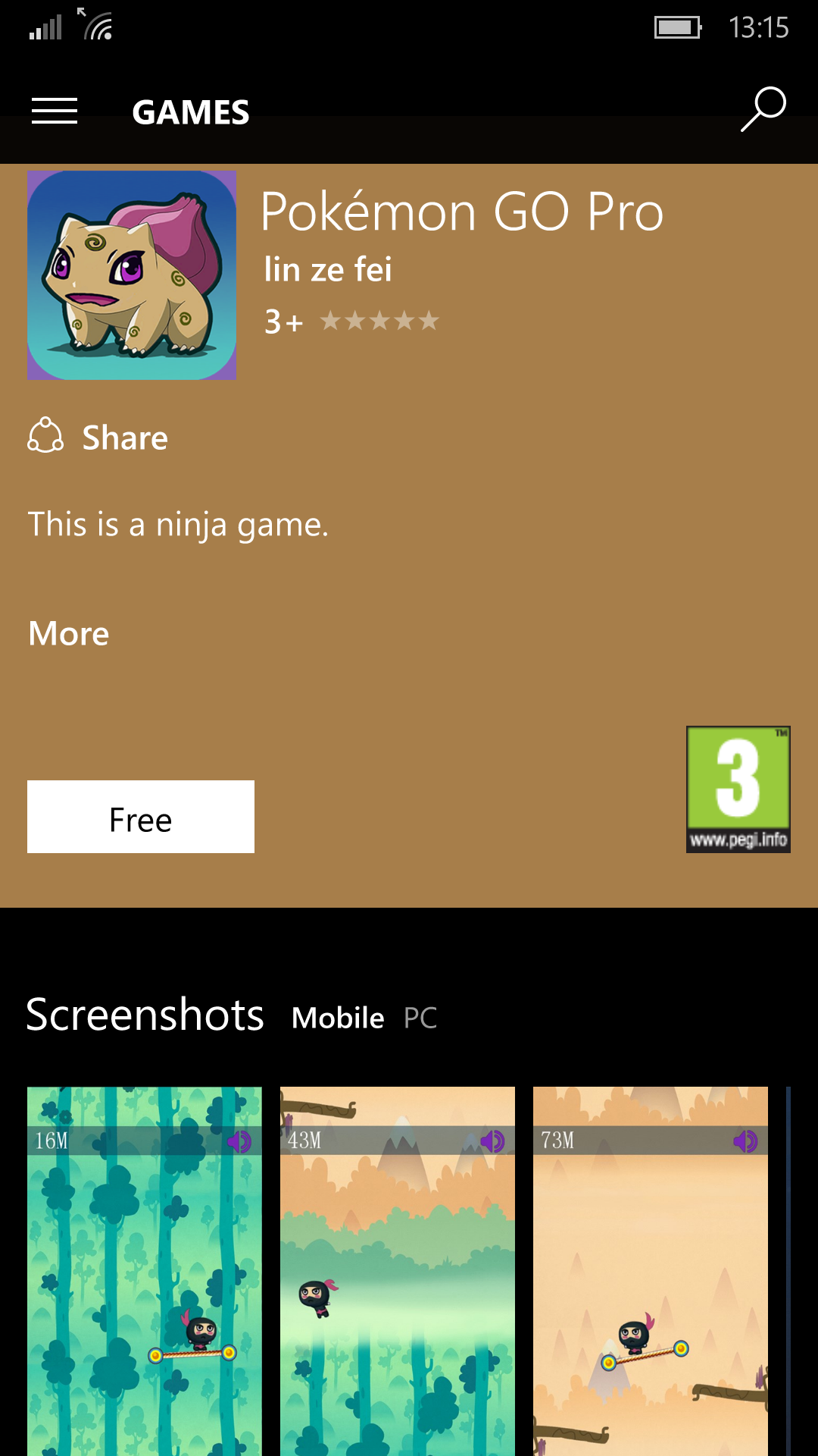 screenshot - E Games Pokmon Go Pro lin ze fei 3 This is a ninja game. More Free Screenshots Mobile Pc