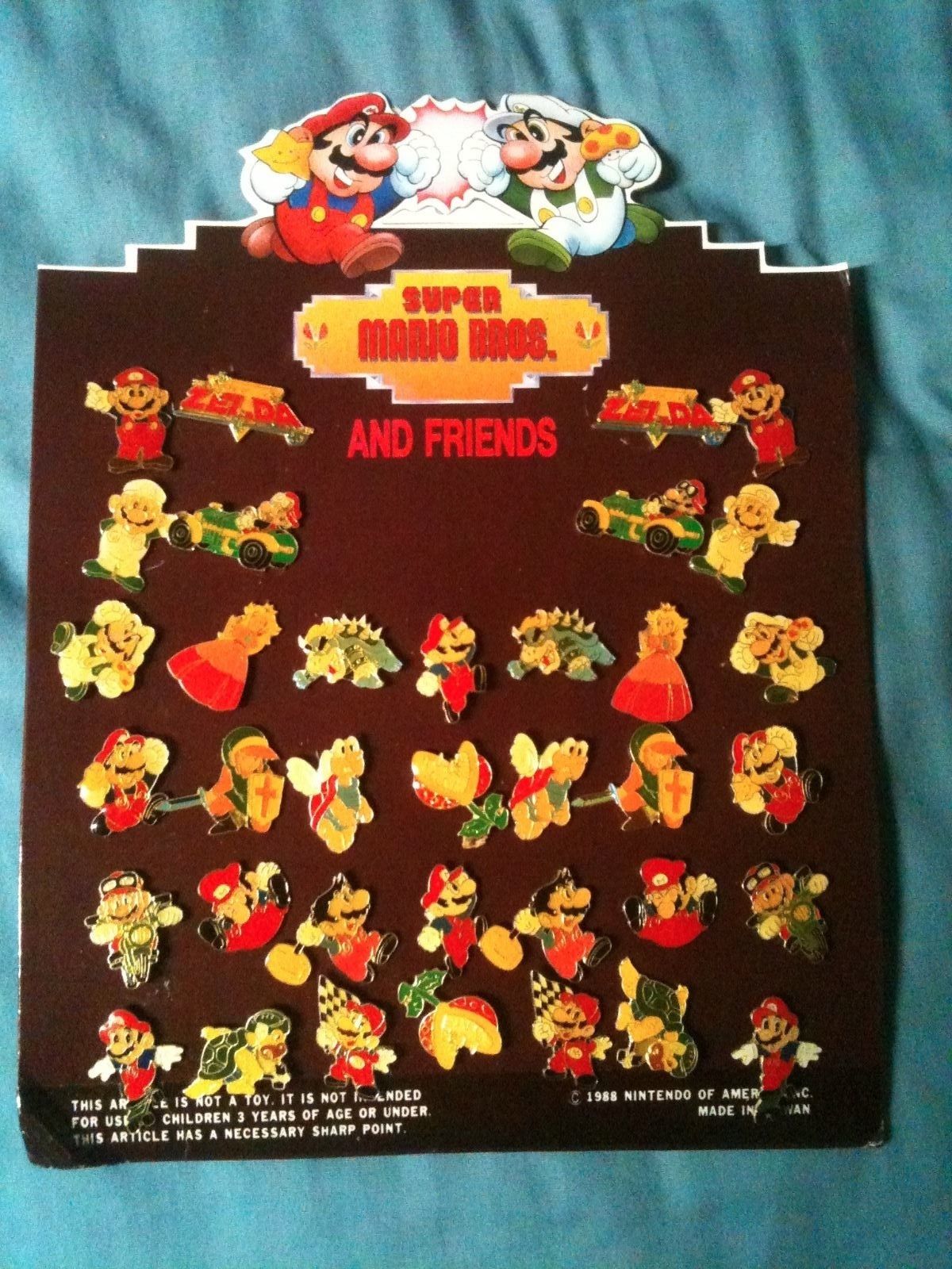 pins mario - And Friends This Are Is Not A Toy, It Is Not I Nded For Use Children 3 Years Of Age Or Under This Article Has A Necessary Sharp Point 1988 Nintendo Of Amer Made In Van