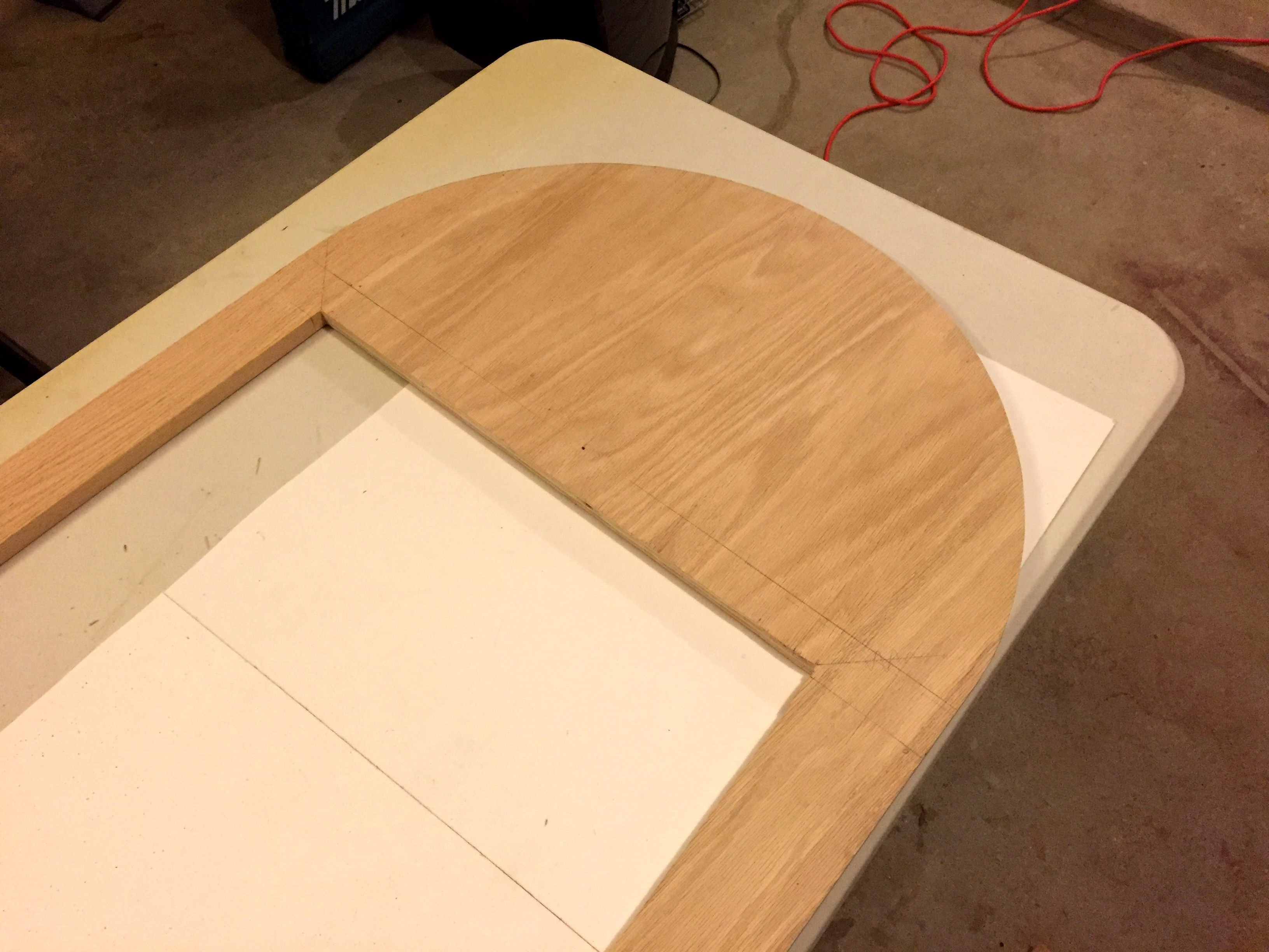 "Everything on this table was cut with a jigsaw and a circular saw and yes even the end curves. I went very, very slowly to make sure this was as perfect as possible. I would have given anything for a router at this stage. I think it actually turned out pretty good for being free handed.", remember you CAN use a router; this guy just forgot about it.