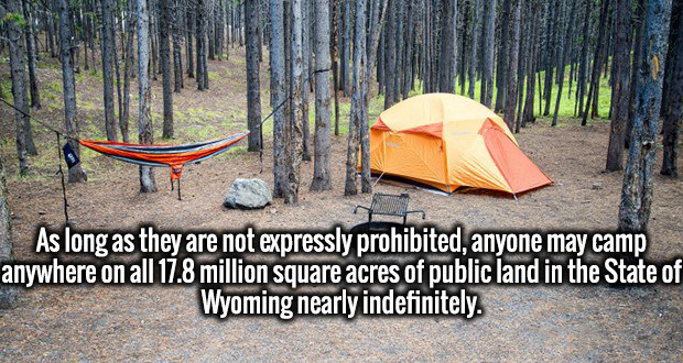 intriguing facts - As long as they are not expressly prohibited, anyone may camp anywhere on all 17.8 million square acres of public land in the State of Wyoming nearly indefinitely.
