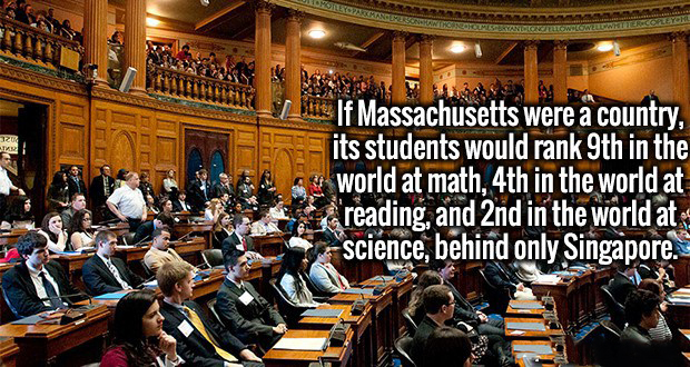 audience - 13 If Massachusetts were a country, its students would rank 9th in the world at math, 4th in the world at reading, and 2nd in the world at science, behind only Singapore.