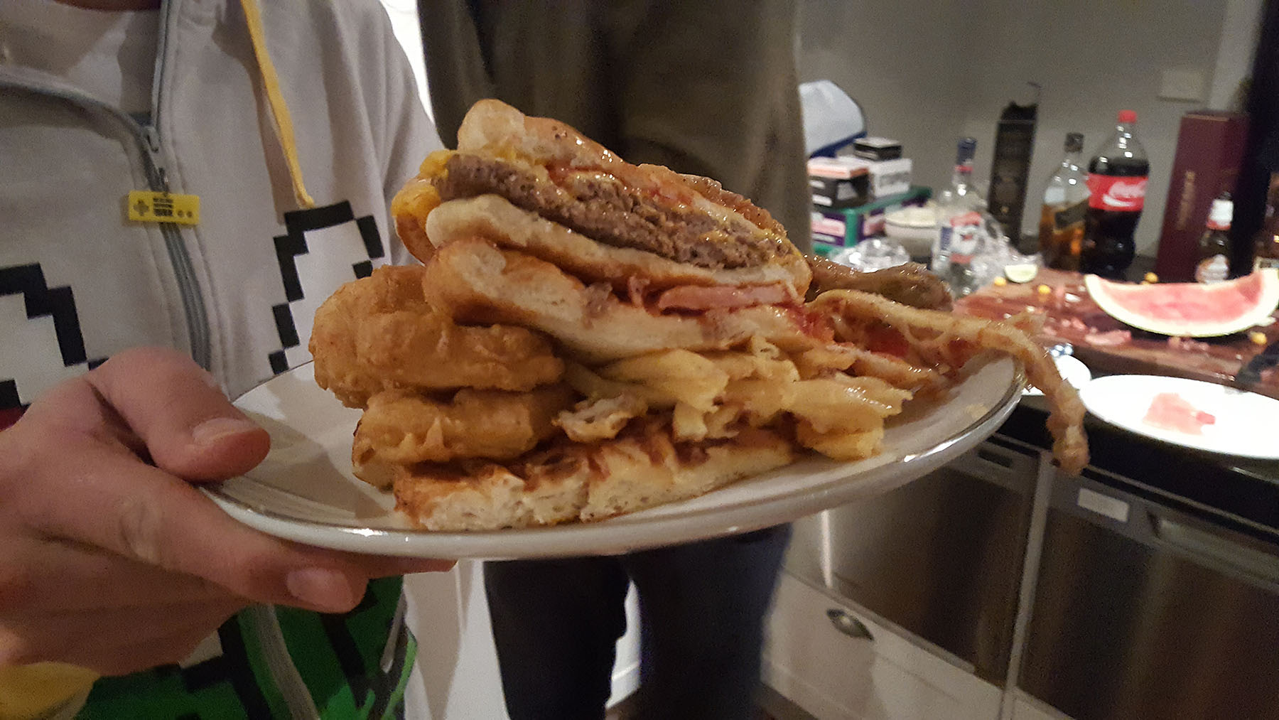 Step 11: Slice the baby up… You’ll note how amazing the burger and fries and nugget layers handled themselves.