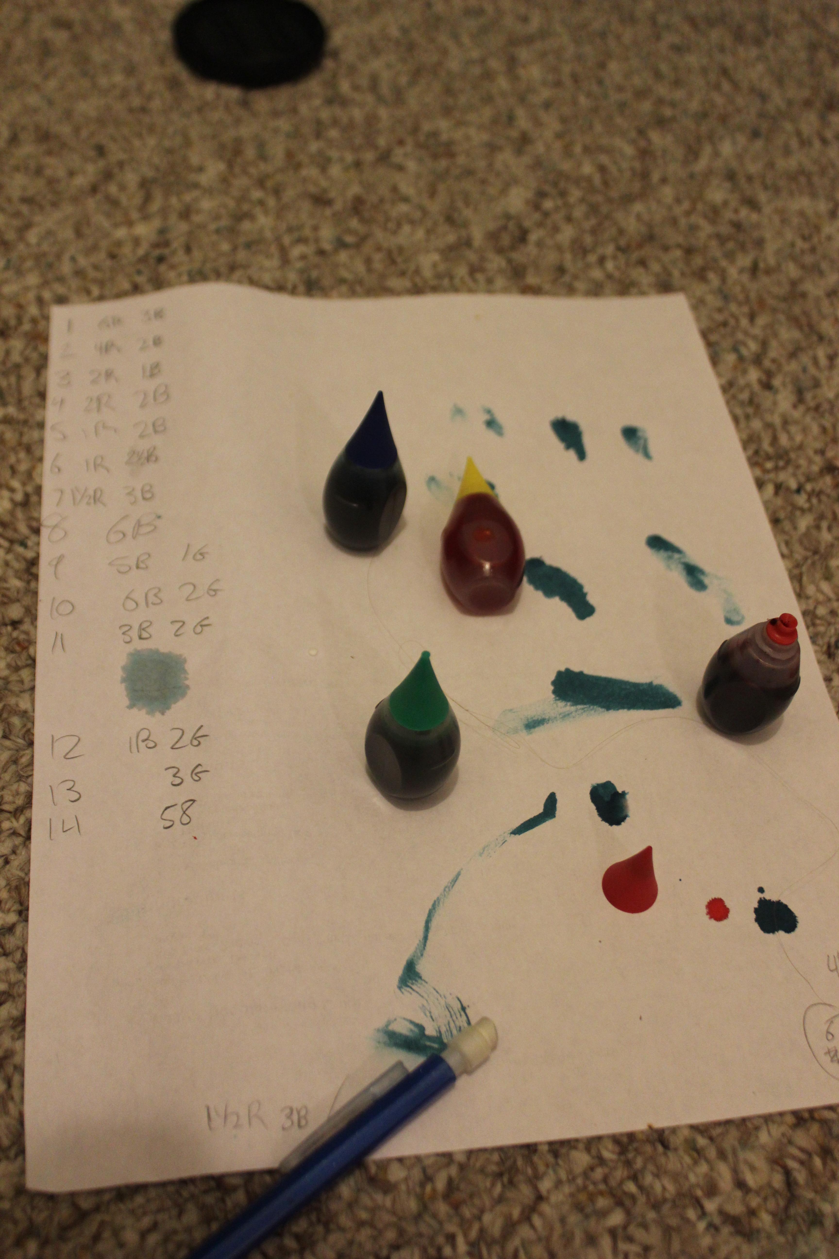 Messy notations - numbers of drops per bottle.