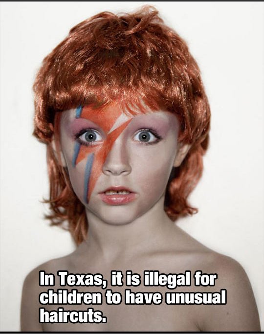 fought the law book - In Texas, it is illegal for children to have unusual haircuts.