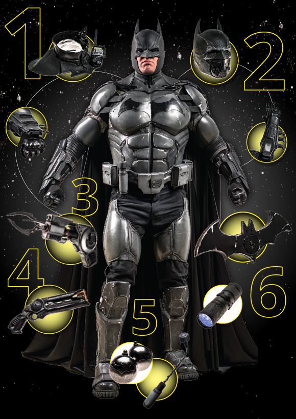 It is so special cause this incredible Batman outfit is adorned with 23 functioning gadgets...