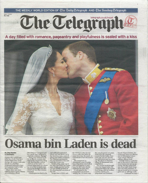 newspaper photos and caption - The Weekly World Edition Of The Daily Telegraph And The Sunday Telegrali The Telegraph A day filled with romance, pageantry and playfulness is sealed with a kiss Osama bin Laden is dead