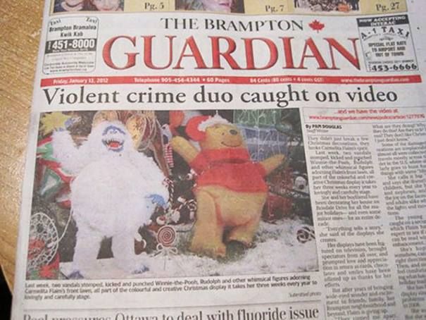 funny newspaper headlines - Px. 7 Pg. 27 The Brampton 14518000 Olm Guardian 114536666 0 4301 Baca Violent crime duo caught on video Dogs w These Localidad dwoch Dad w adores Cache Orthoven Dan umu m Outum to deal with fluoride issue