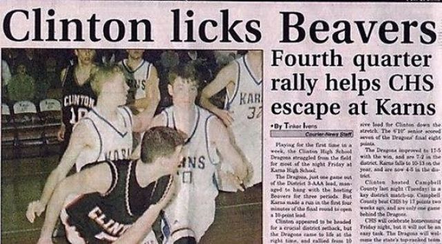 newspaper headlines - Clinton licks Beavers Fourth quarter rally helps Chs escape at Karns Kar 3. mis Lore Ans By Triatlon veted for Chadows Currey streck The 1 wes of the Drages fa Pays be the r isa weke Ch Te Dret 15 Dragona r ed frust with the win, and