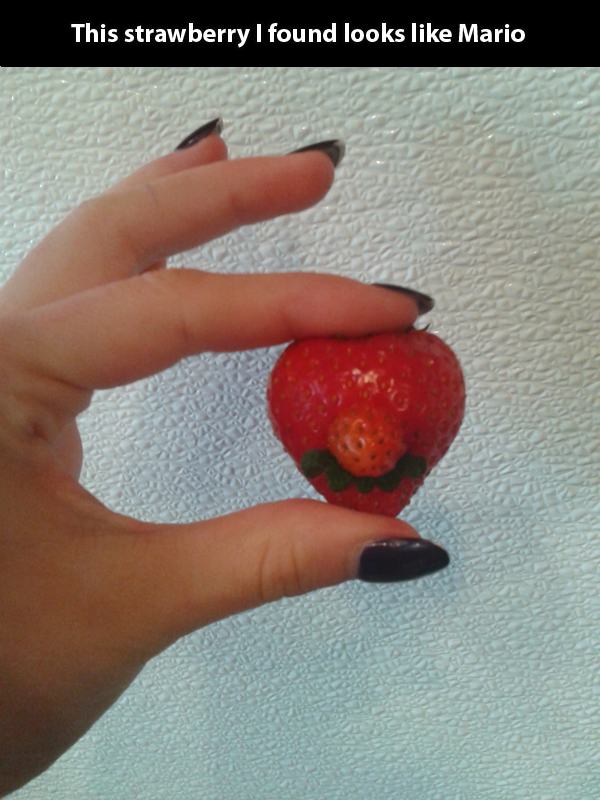 things you don t see everyday - This strawberry I found looks Mario